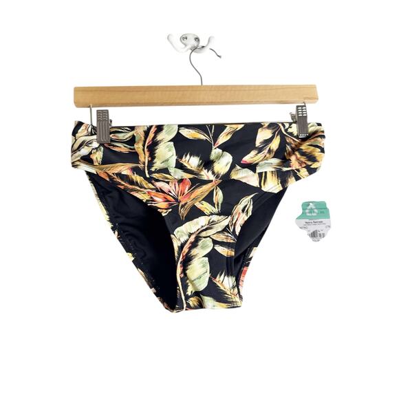 Sunsets Escape Retro Retreat Black Tropical Floral Print Foldover Bikini Bottoms - Picture 3 of 10